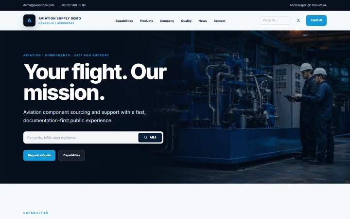 Aviation Supply · Havacılık web sitesi önizlemesi